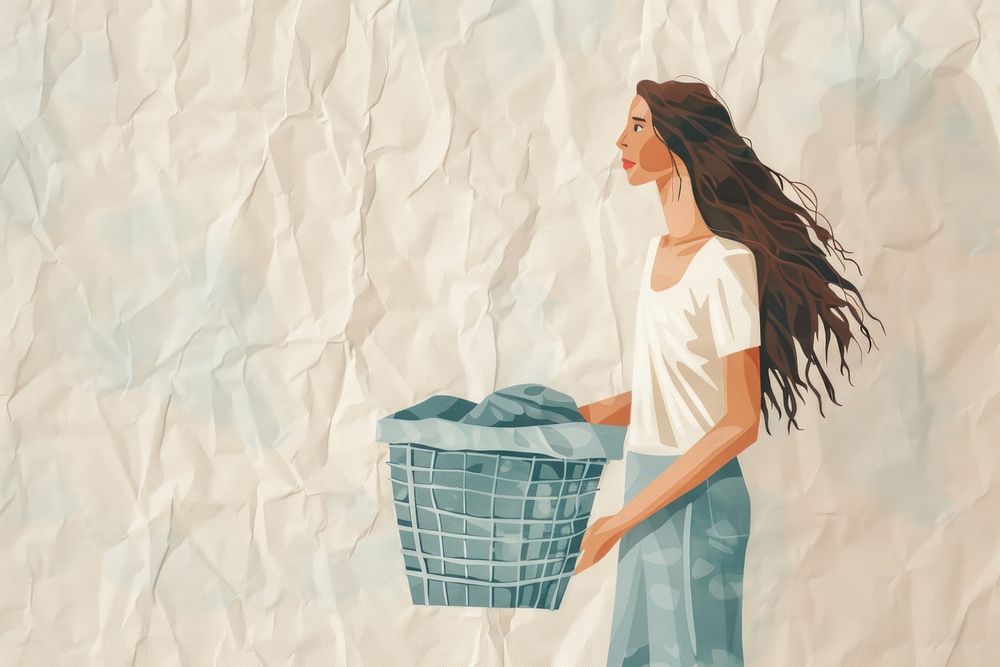 Woman holding laundry basket painting female person.