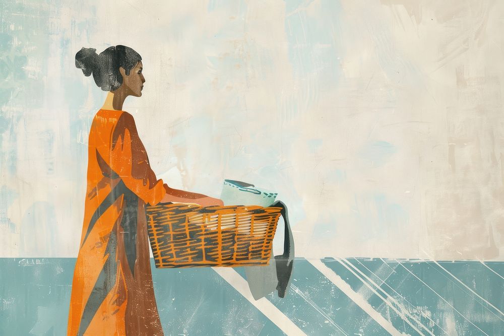 Woman holding laundry basket recreation painting person.