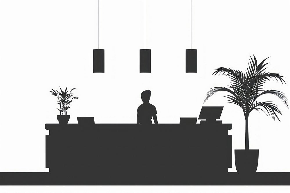 Reception in hotel silhouette architecture furniture.