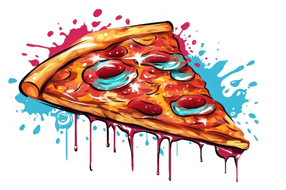 Spray paint graffiti pizza food pepperoni freshness.