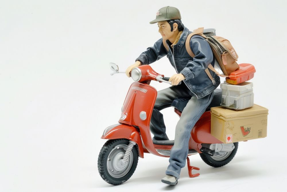 Delivery man transportation motorcycle appliance.