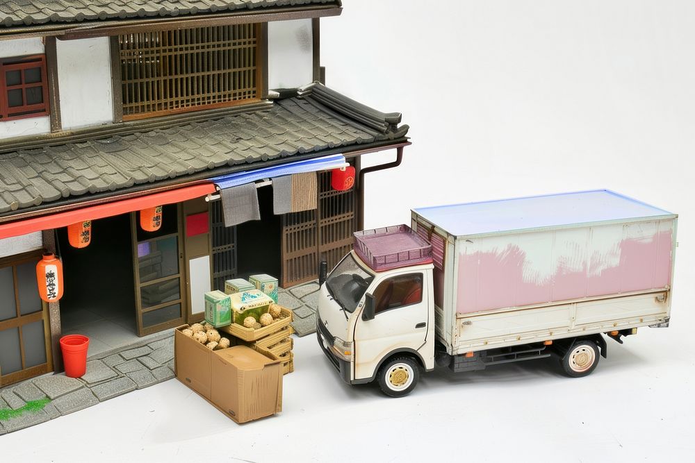Delivery scene transportation cardboard vehicle.