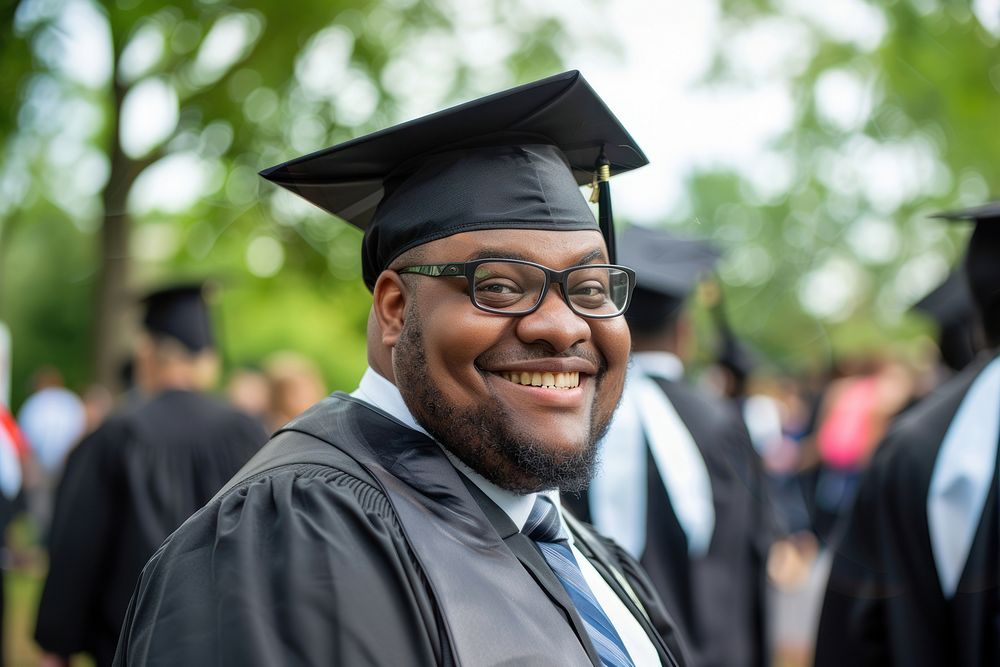 A plus size man in graduation costume photo photography accessories.