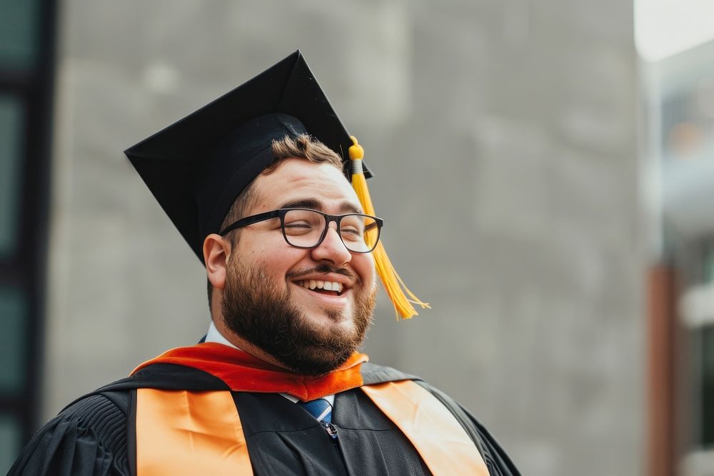 A plus size man in graduation costume accessories accessory clothing.