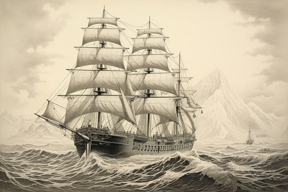 Cargo ship transportation illustrated sailboat.