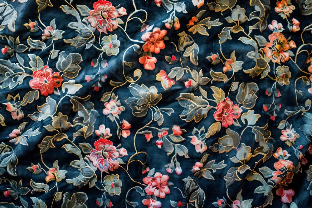 Vintage batik floral pattern velvet embroidery clothing.