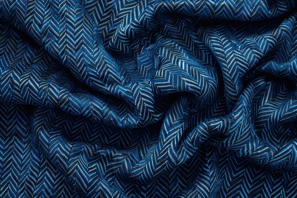 Deep blue chebron pattern clothing apparel coat.