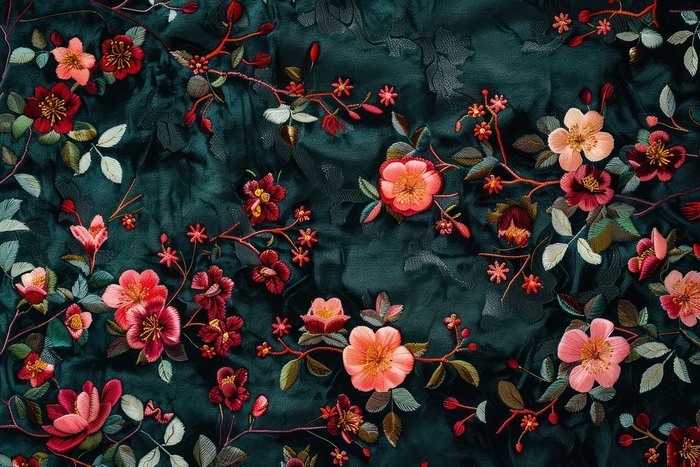 Japanese flowers embroidery graphics pattern.