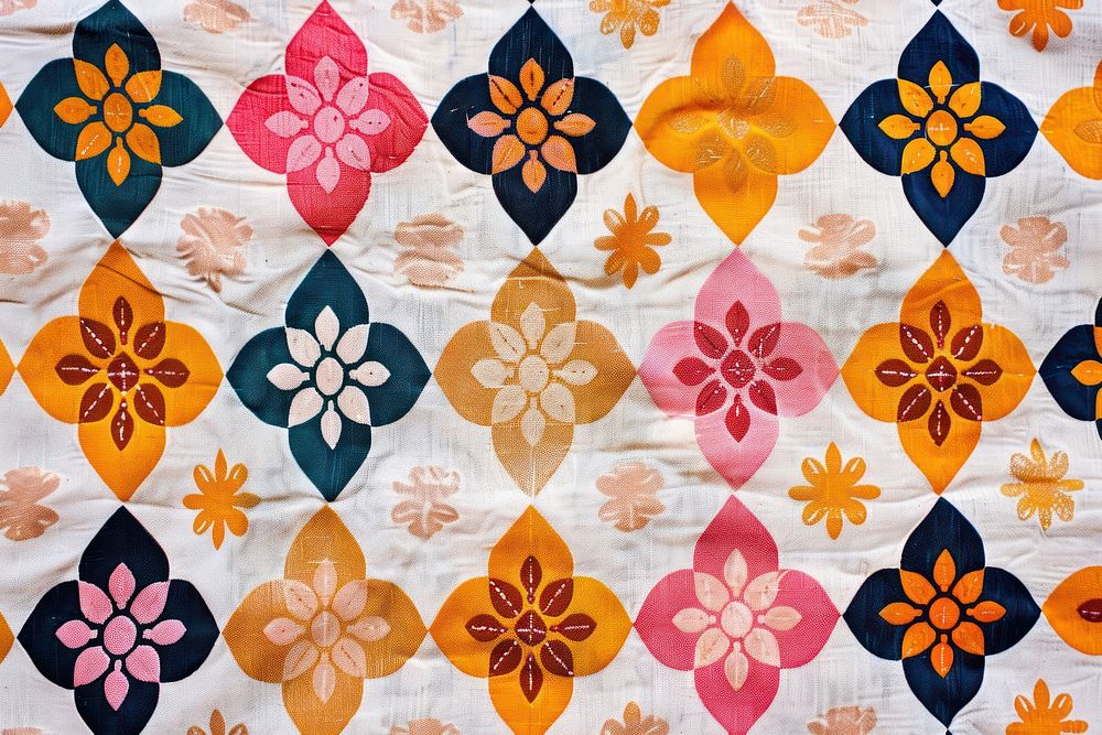 Moroccan pattern patchwork applique quilt.