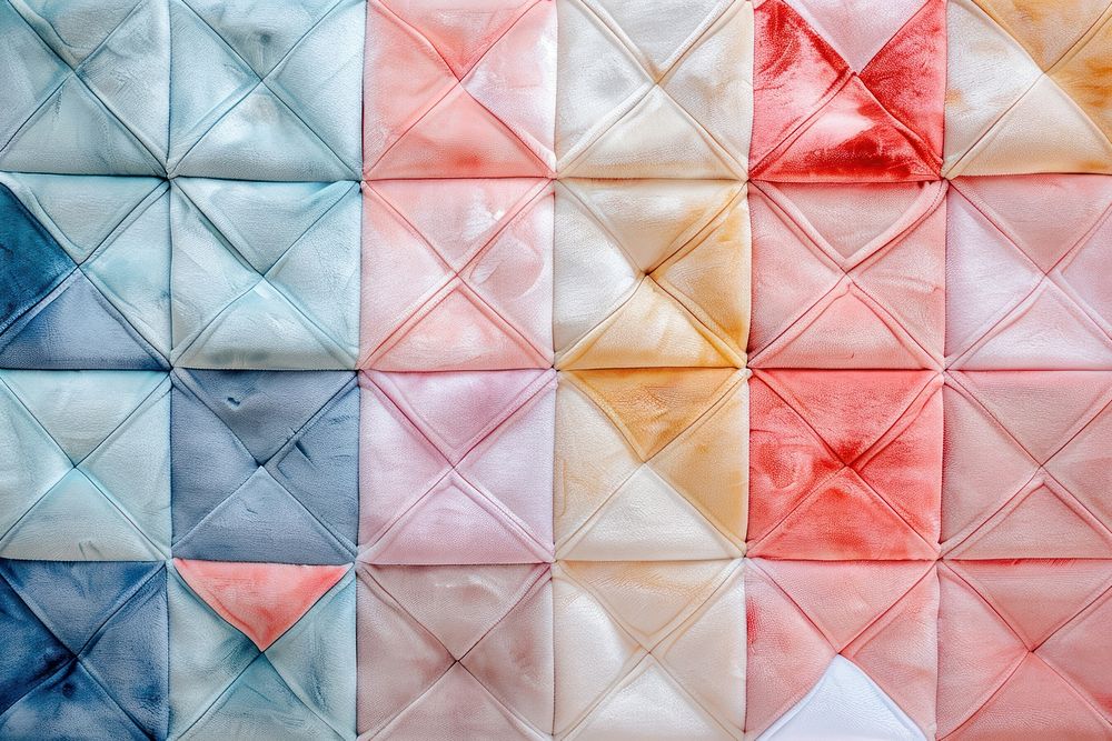 Pastel traingle pattern patchwork quilt.