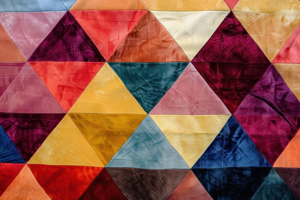 Rainbow traingle pattern patchwork quilt.