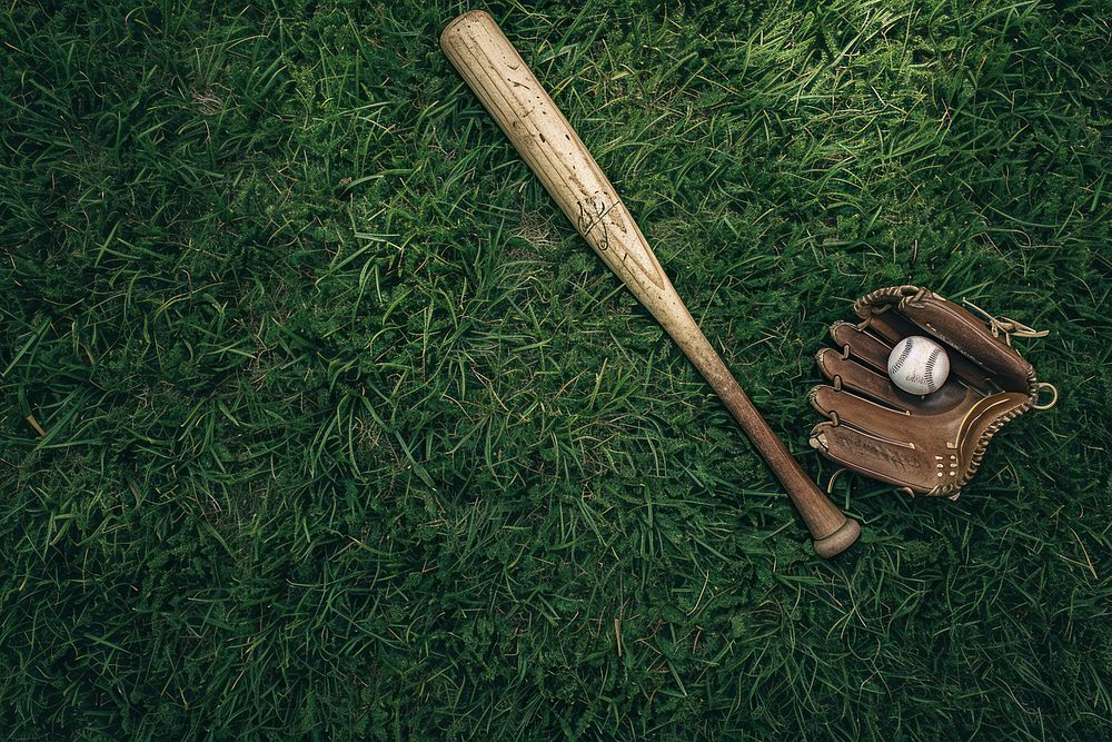 Baseball bat with glove and ball softball clothing apparel.