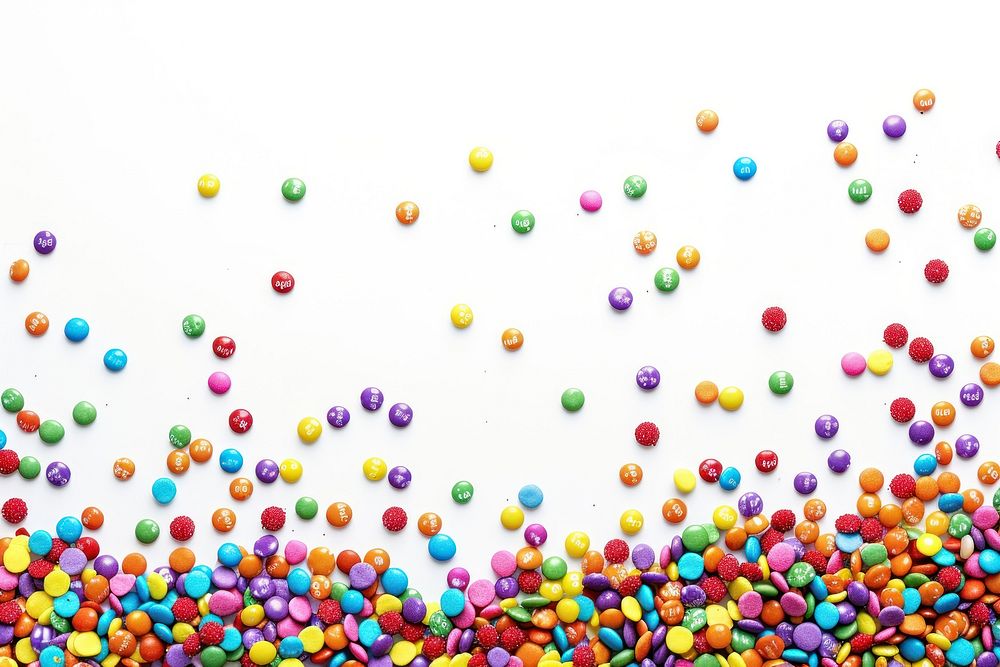 Colorful candies confetti border confectionery sprinkles sweets.
