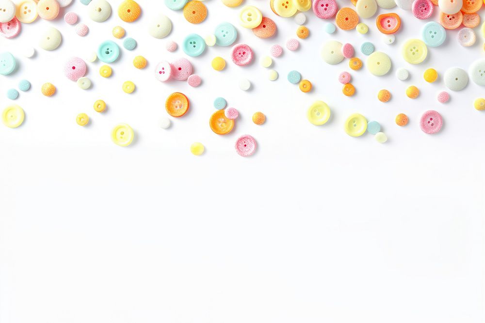 Pastel buttons confetti border confectionery sweets paper.