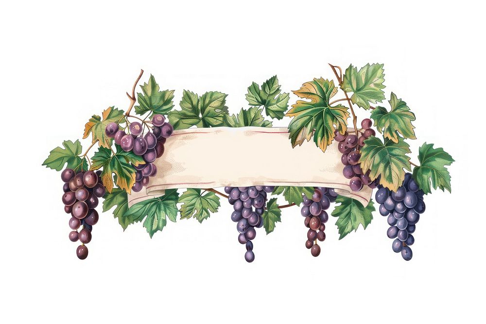 Ribbon with grapes leaves produce fruit plant.