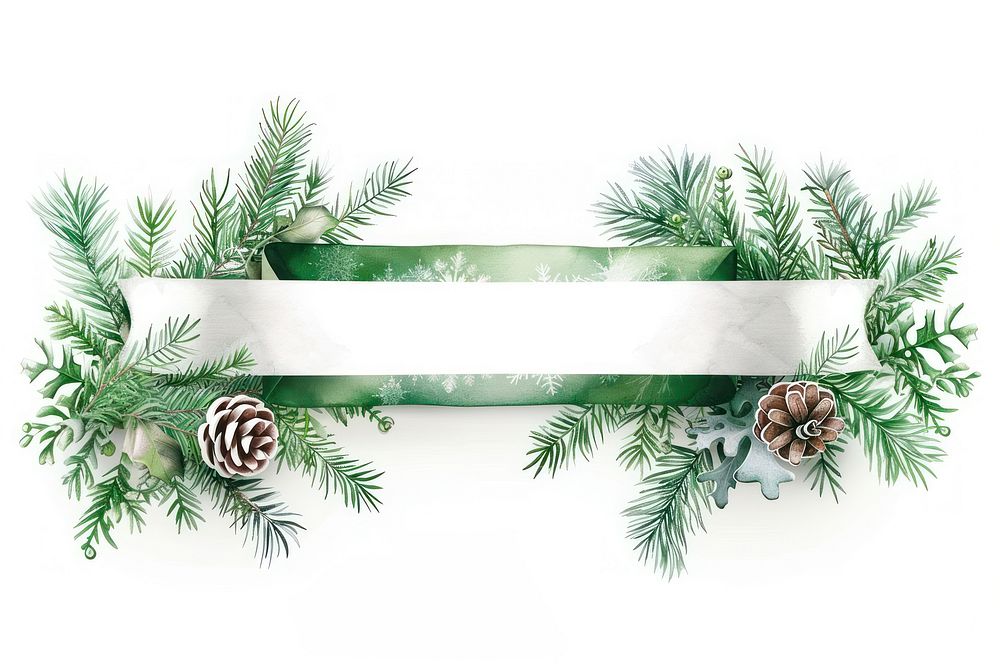 Ribbon with winter banner conifer blossom flower.