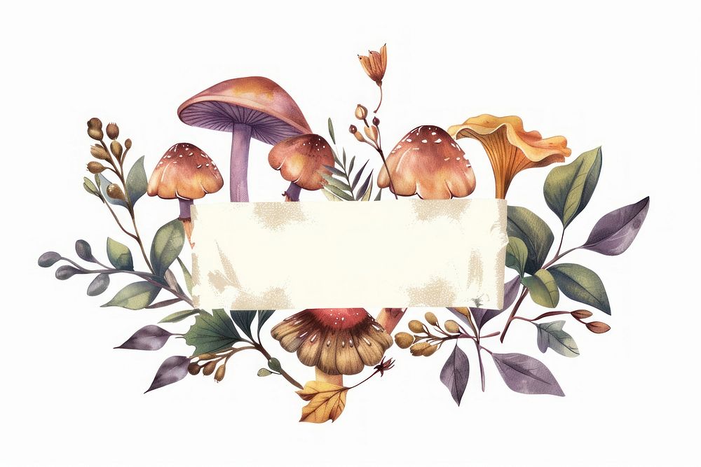 Ribbon mushroom autumn banner illustrated graphics painting.