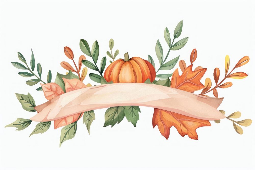 Ribbon pumpkin leaves banner illustrated graphics painting.