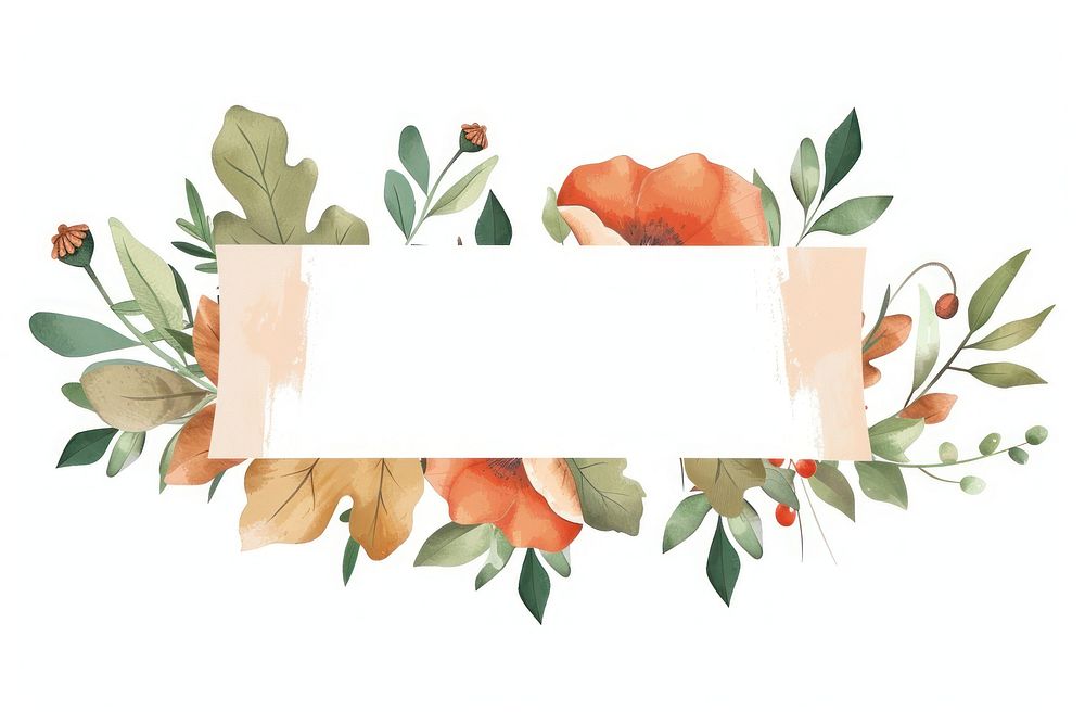 Ribbon poppy leaves banner graphics painting pattern.