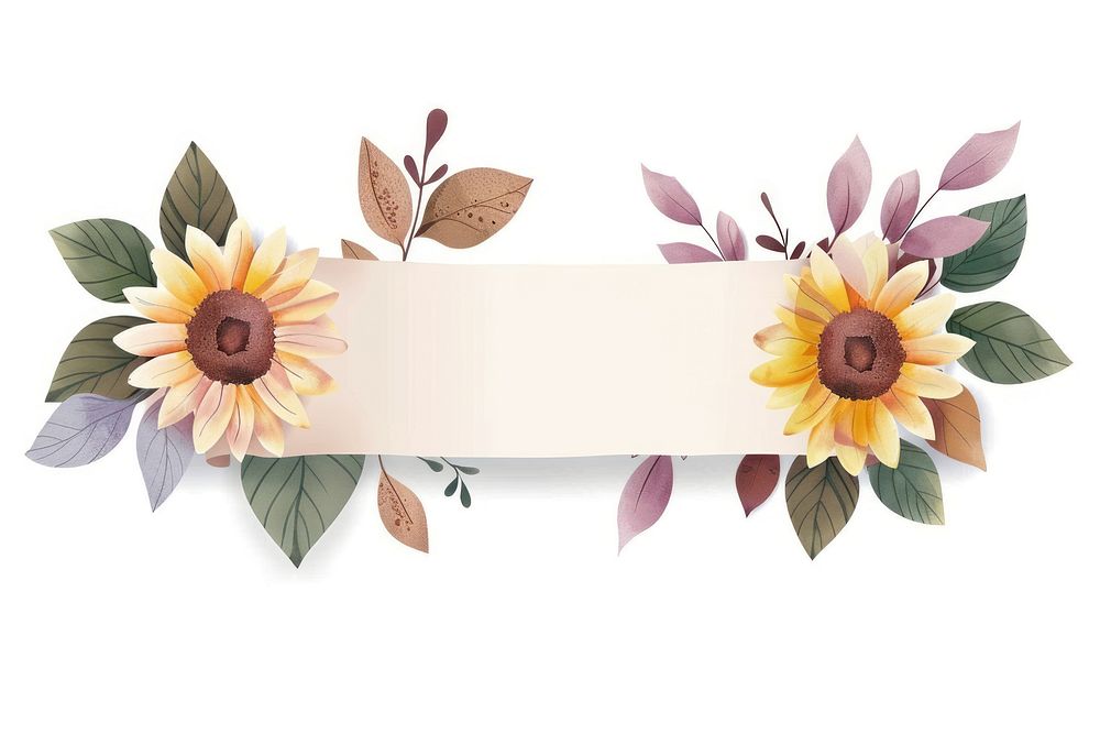 Ribbon sunflower leaves banner asteraceae graphics pattern.