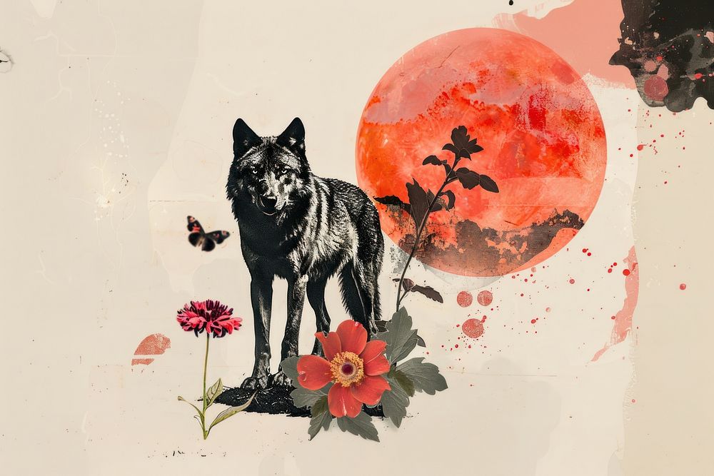 A black wolf flower painting blossom.