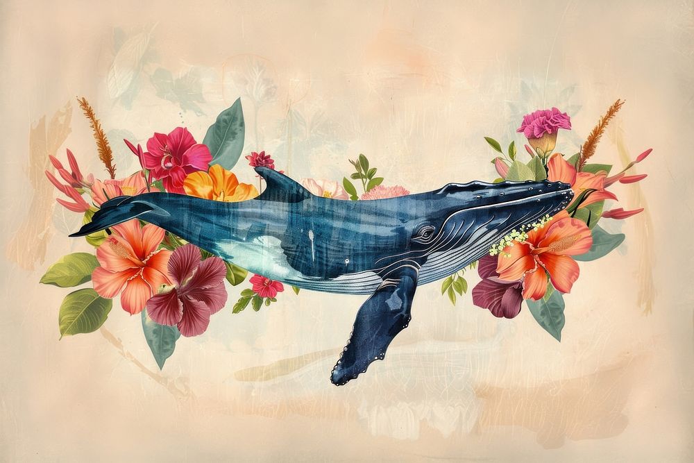 A blue whale flower painting graphics.