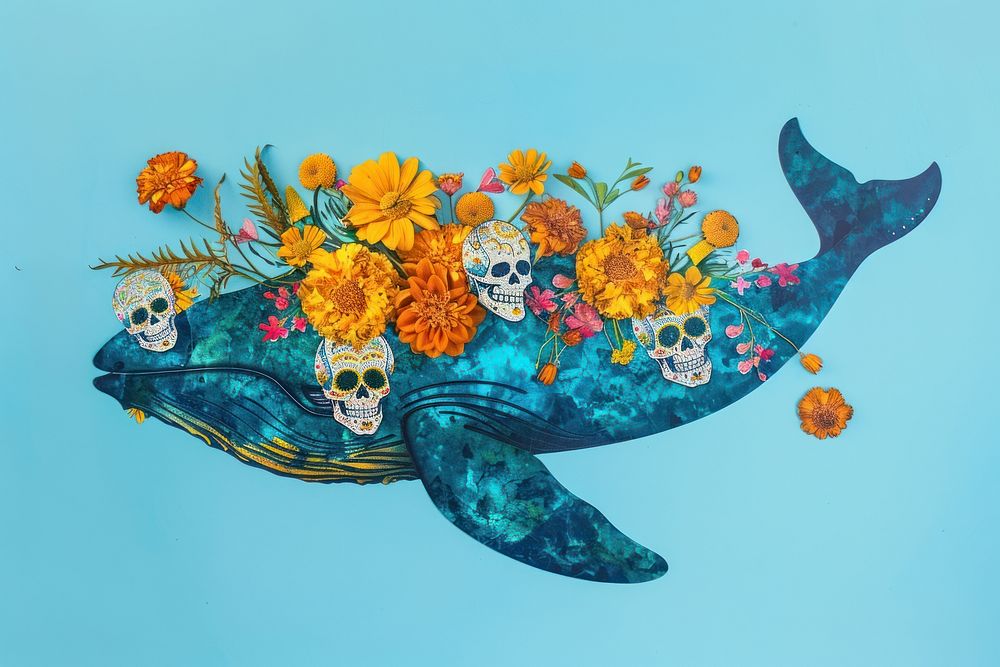 A blue whale flower graphics painting.