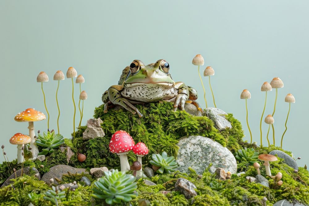 A frog mushroom moss amphibian.