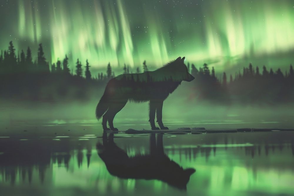 A wolf aurora outdoors nature.