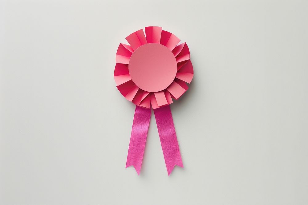 Pink ribbon award badge icon paper art blossom.