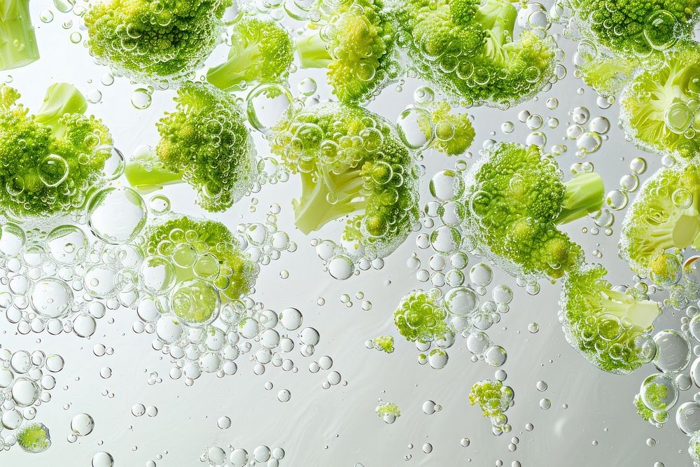 Broccoli oil bubble vegetable produce dessert.
