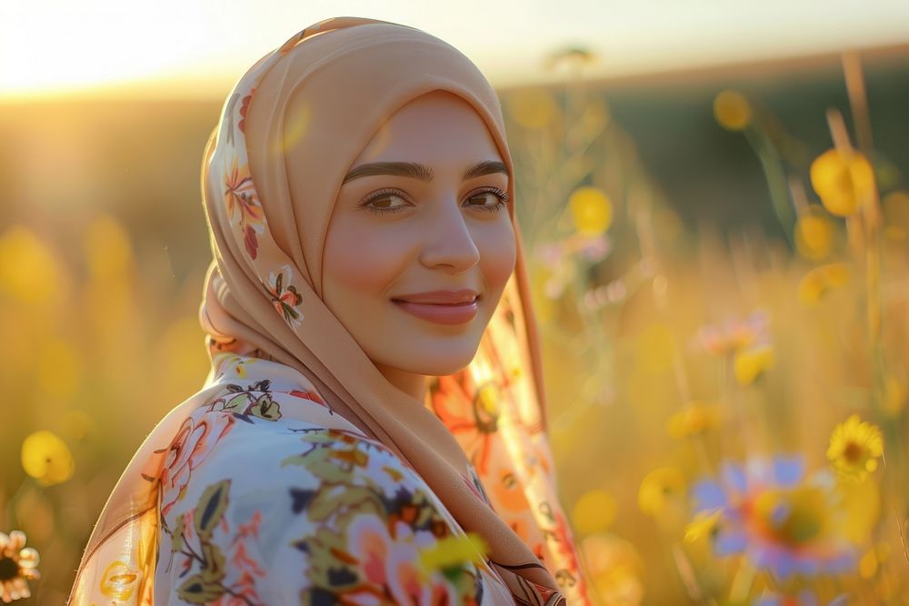 Middle East joyful woman flower photo photography.
