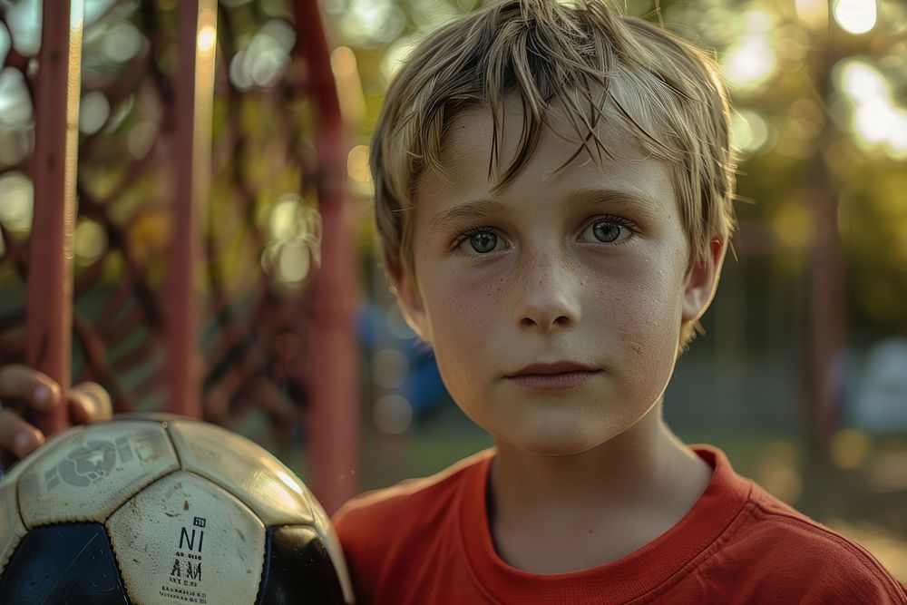 A boy holding soccer photo photography football.