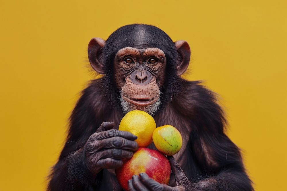 Brown monkey with fruit wildlife produce animal.