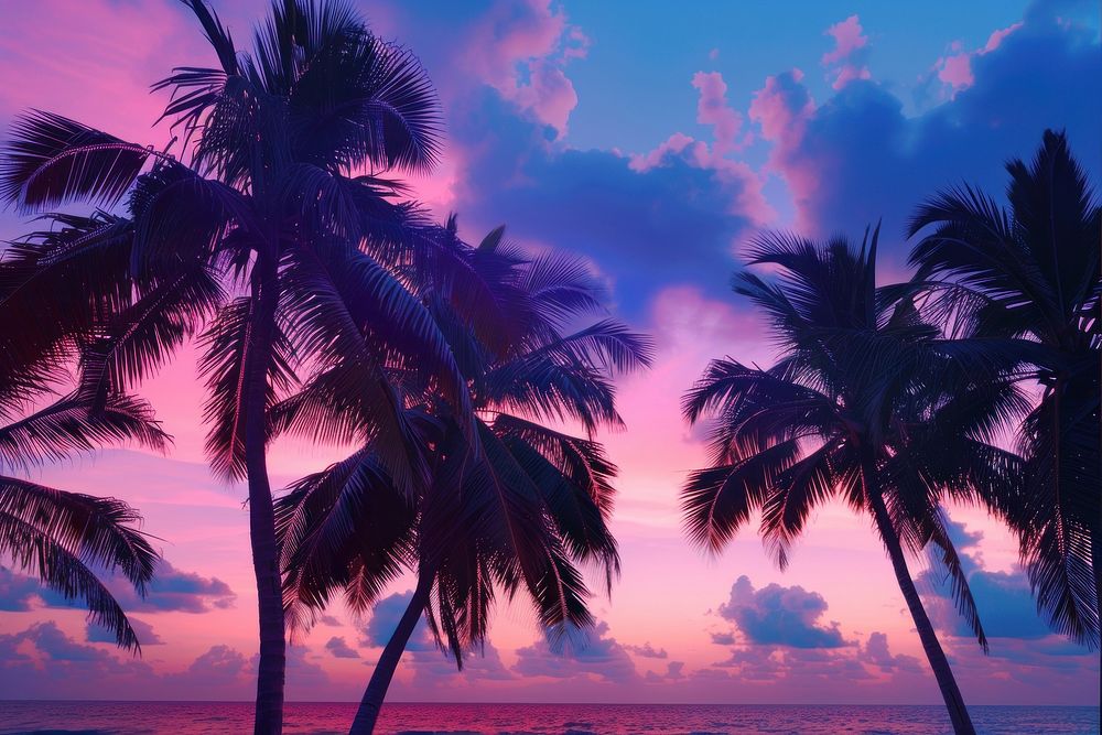 Coconut trees at beach shoreline outdoors tropical.