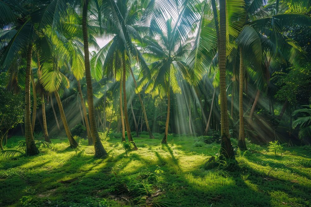 Coconut trees farm vegetation rainforest outdoors.