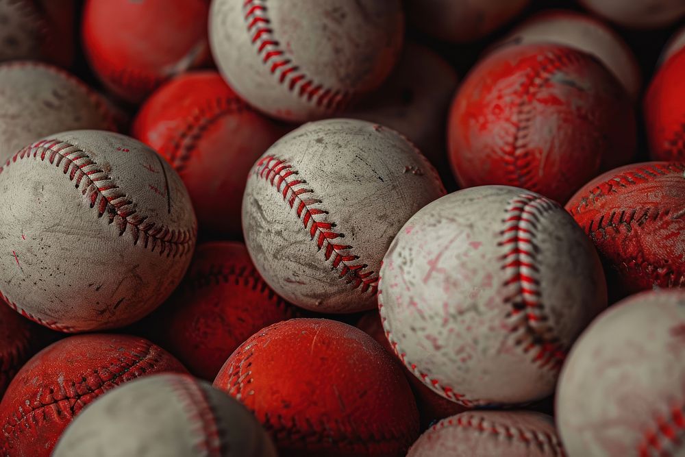 Closeup of baseballs textured softball clothing cricket.