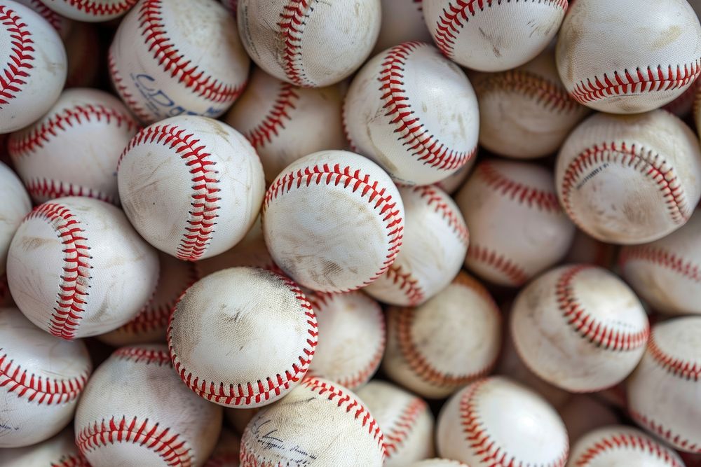 Closeup ofclean baseballs textured softball clothing apparel.