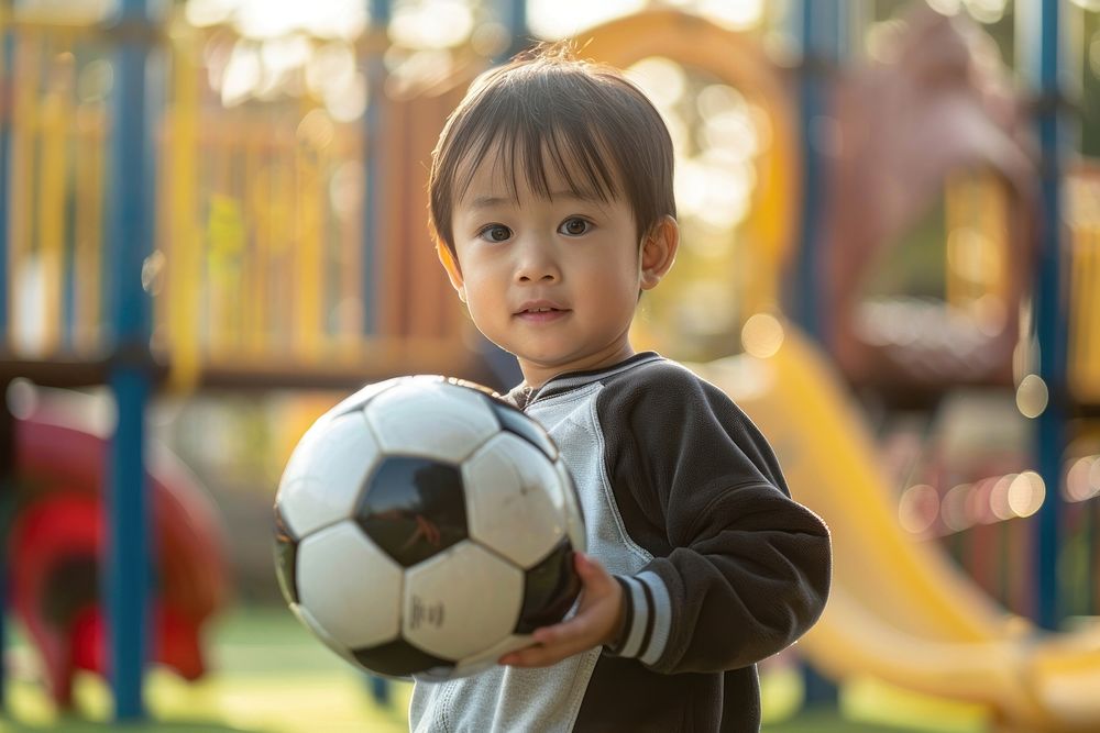 Kid holding soccer football sports person.