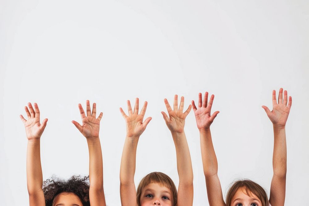 Kids raising hands up finger person female.