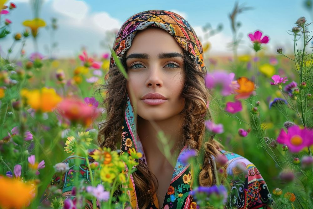 Middle eastern woman flower photo photography.