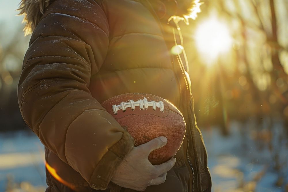 Person holding football outdoors sports human.