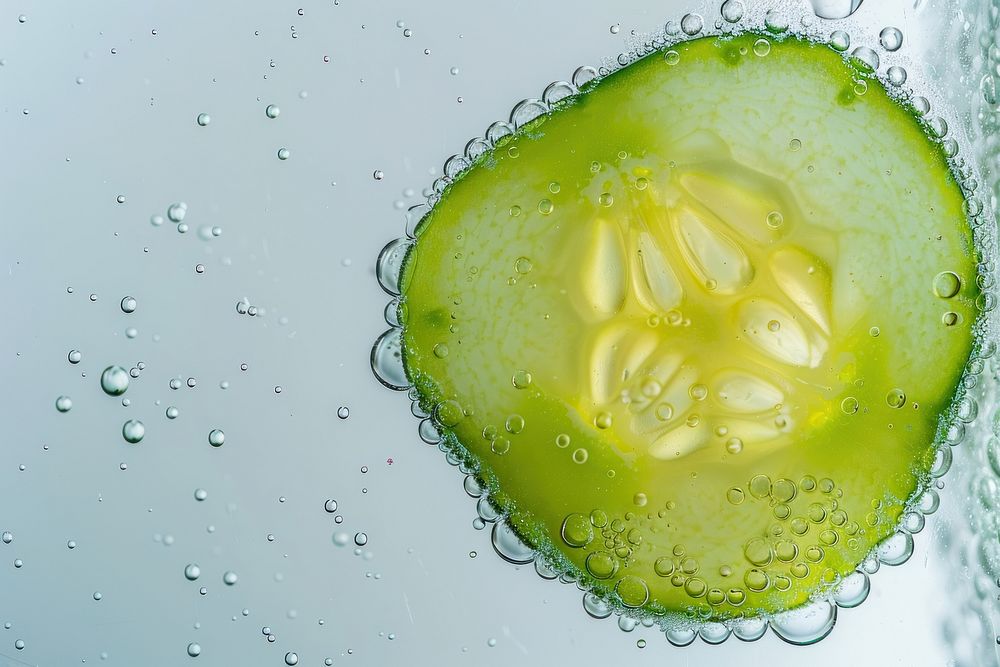 Ripe cucumber oil bubble vegetable produce dessert.