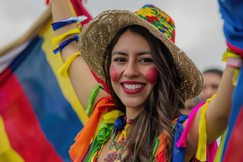 Latina Colombian woman parade adult clothing.