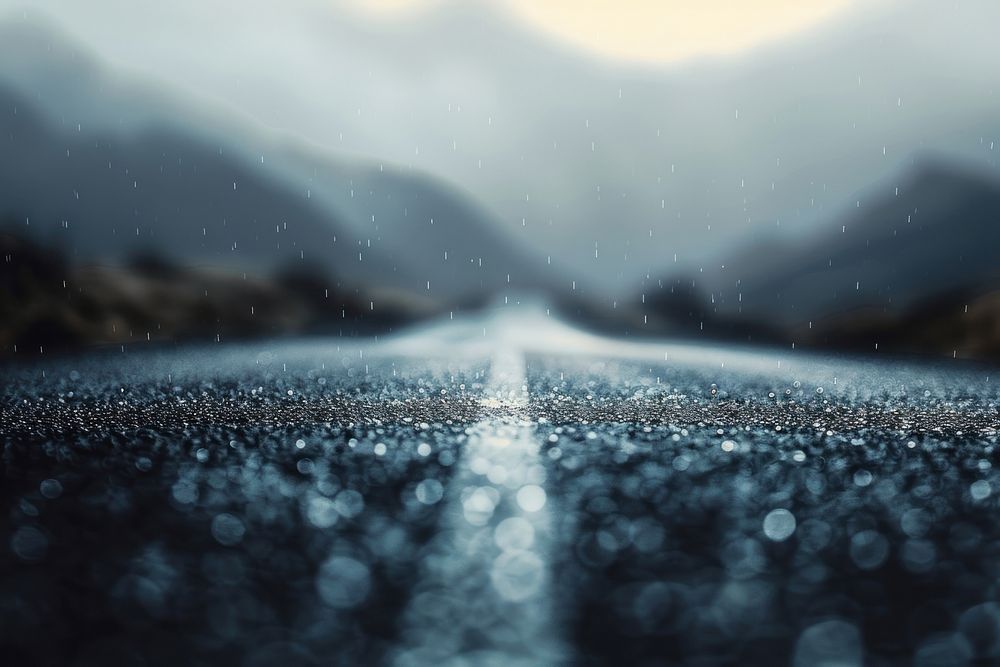 Road and mountain rain landscape outdoors.