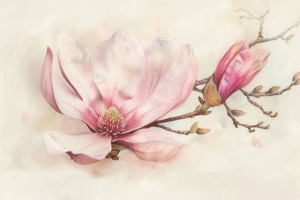 Magnolia flower painting blossom plant.