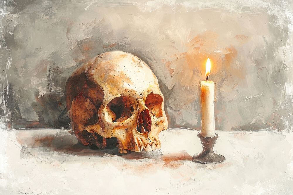 Candle on skull painting wedding female.