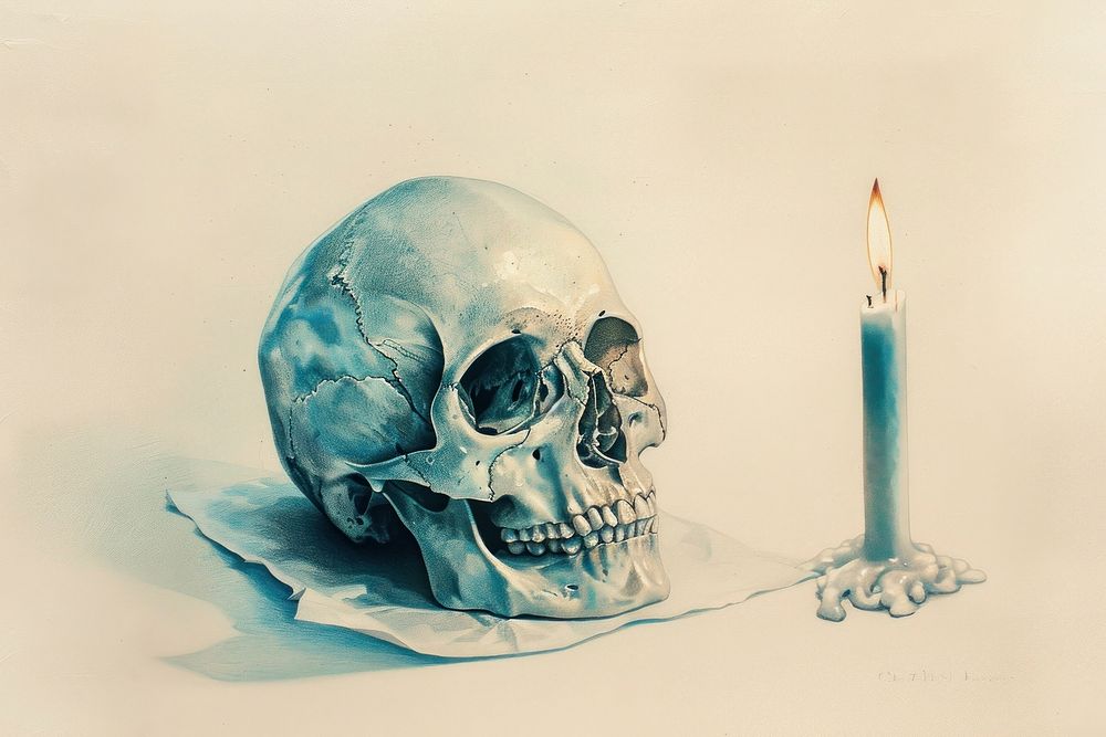 Candle on skull person human baby.
