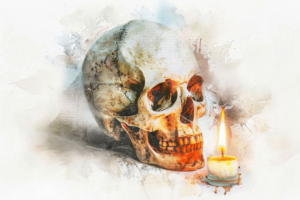 Candle on skull painting festival art.