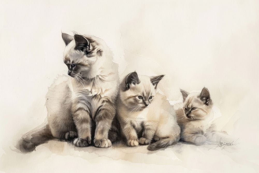 Cat family painting illustrated drawing.